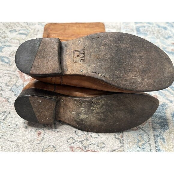 Frye Melissa Trapunto Pull On Riding Boots US 6.5 B Marbled Leather Tan Brown - Picture 6 of 8